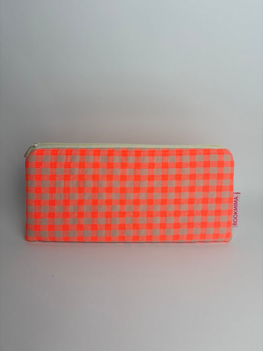 Estuche plano vichy naranja flúor
