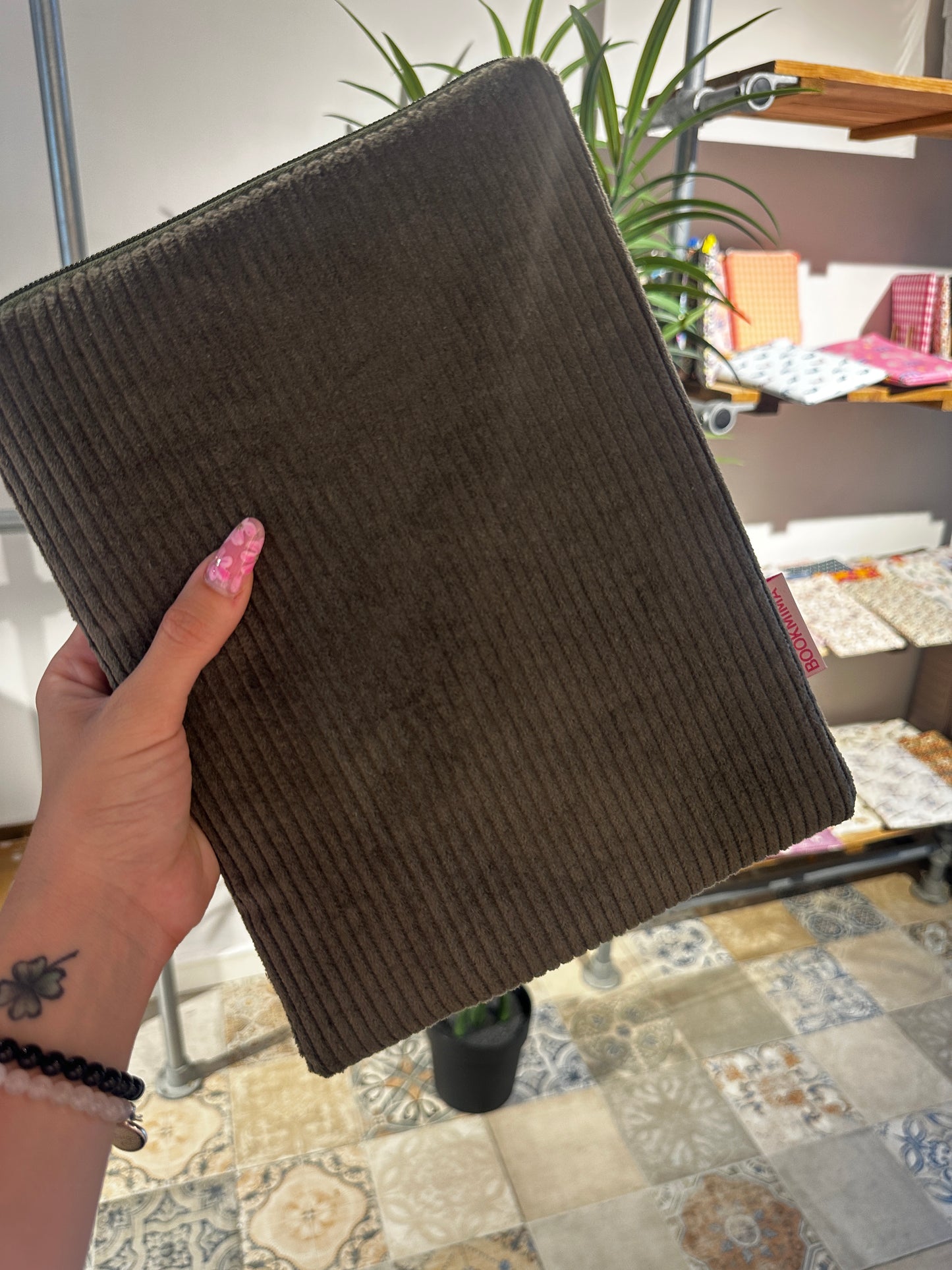 Funda para libros pana verde