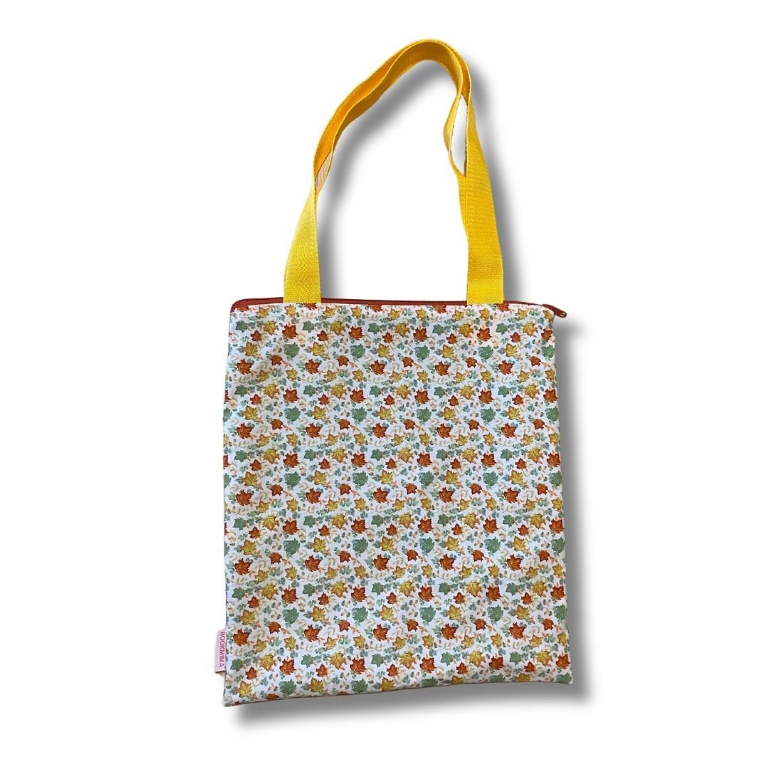 Tote bag con cremallera Hojas otoñales, bolsa de tela reutilizable - Bookmima